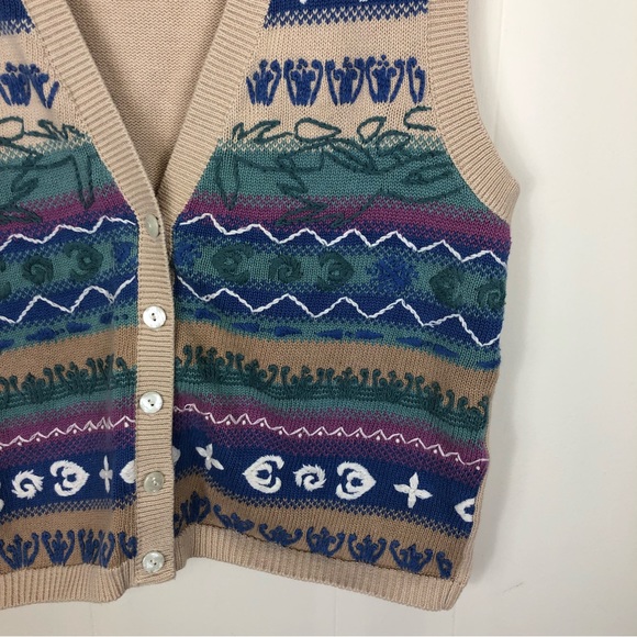 Vintage 90s Embroidered Knit Sweater Vest Sz SP - Picture 4 of 6